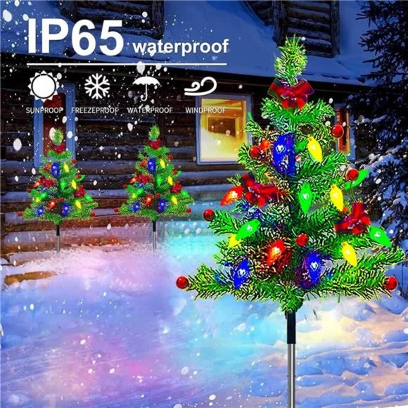 4-Packs Solar Prelit Christmas Tree with 80LED C6 Lights, 8 Modes, Waterproof - Picture 4 of 7